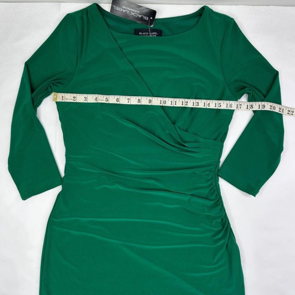 Black Label by Evan Picone NWT Emerald Green Ruched Sheath Dress 3/4 Sleeve 6 - Picture 11 of 15